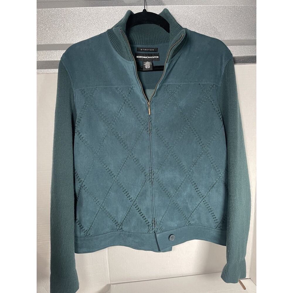 Norton McNaughton Woman's Cardigan Zip Up Blue/green Jacket, Size 10